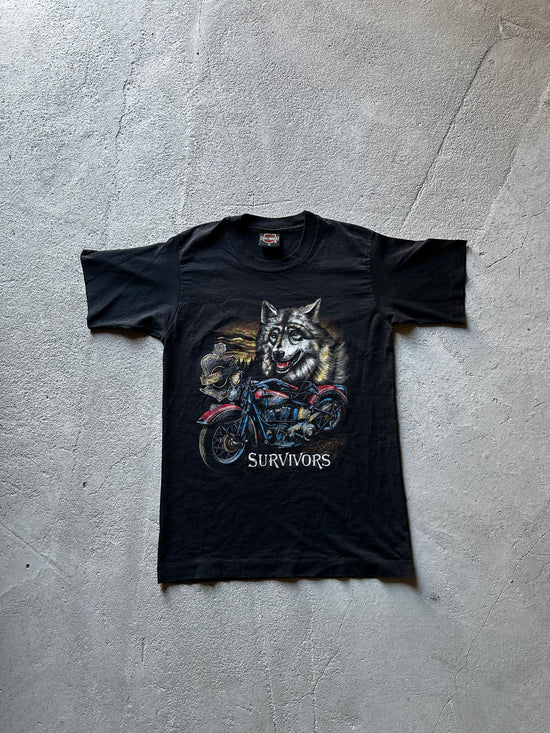 1991 Harley-Davidson 3D Emblem tee with wolf and red motorcycle