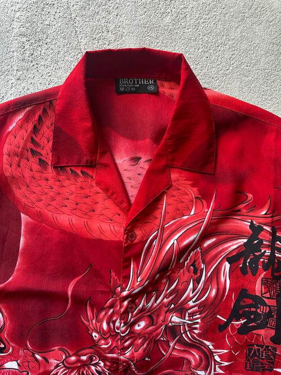 Japanese Red Dragon Button-Up Shirt – Brother | Size L/XL