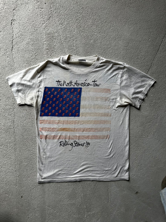 "Vintage 1989 Rolling Stones North American Tour flag t-shirt insane fade Spring Ford USA size Medium