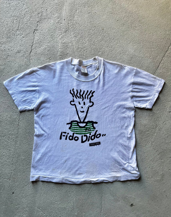 Vintage 1990 Fido Dido T-shirt with green print on white cotton