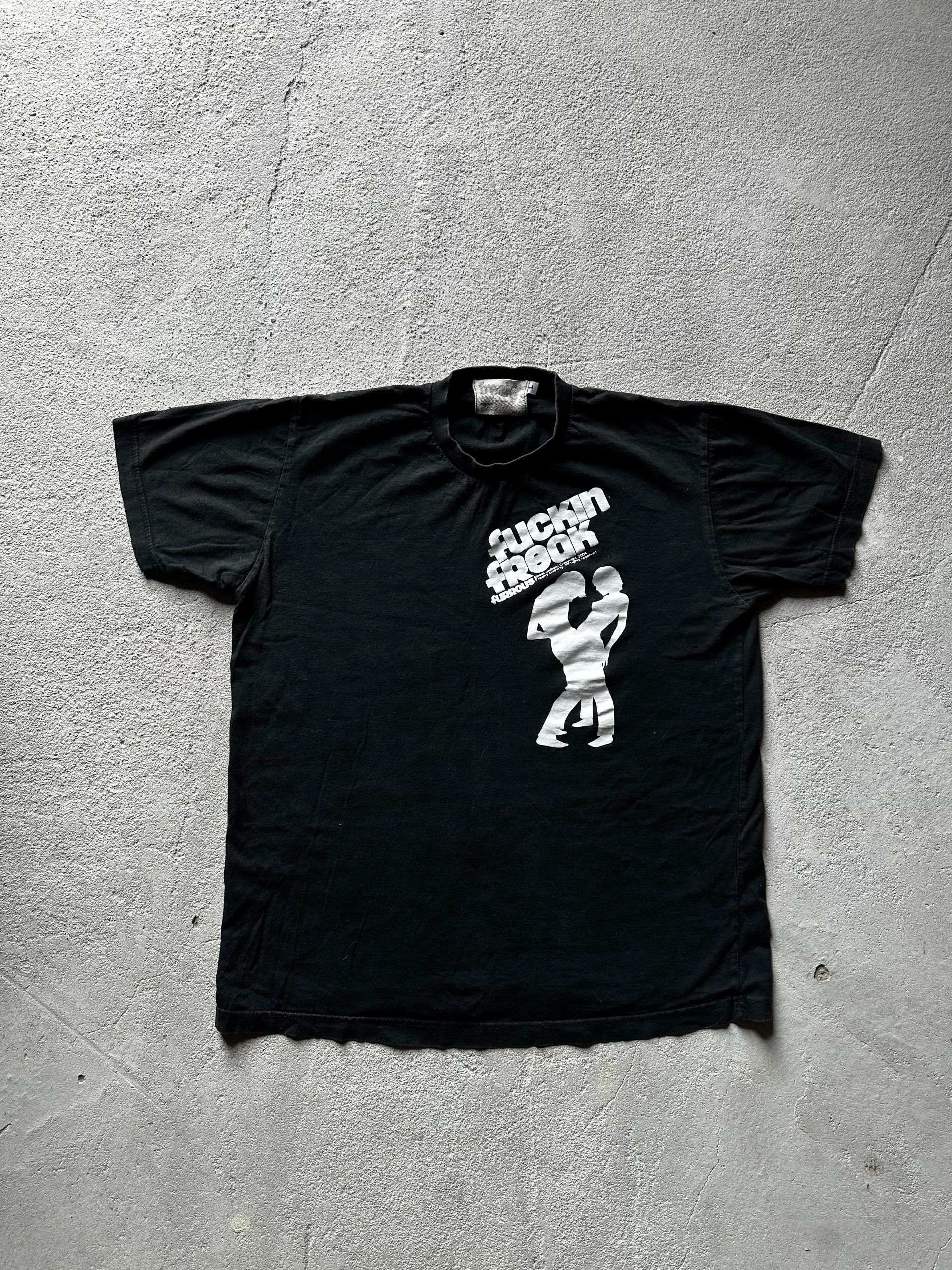 Vintage early 2000s Freak streetwear t-shirt bold front graphic black heavyweight cotton size L