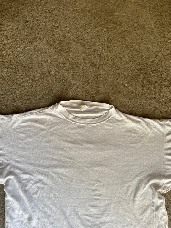 90s Vintage White Blank Single Stitch Tee | Size L/XL