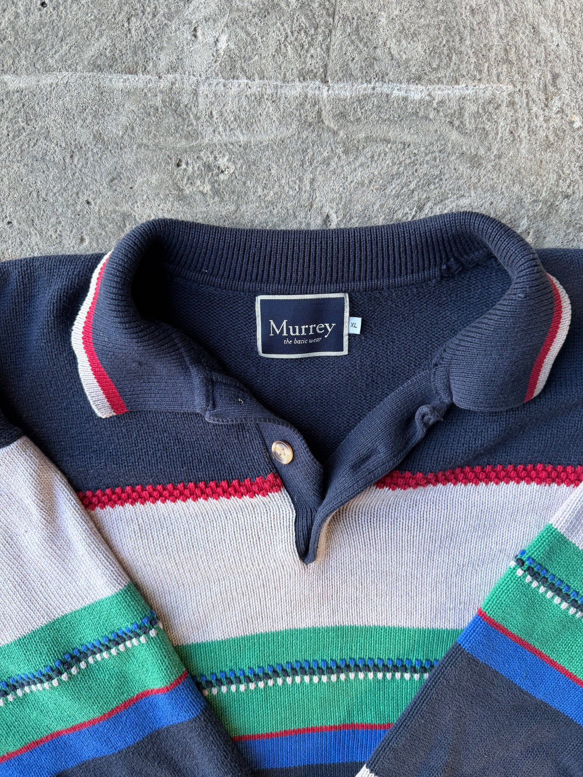 90s MultiStripe Knit Polo | Size L/XL
