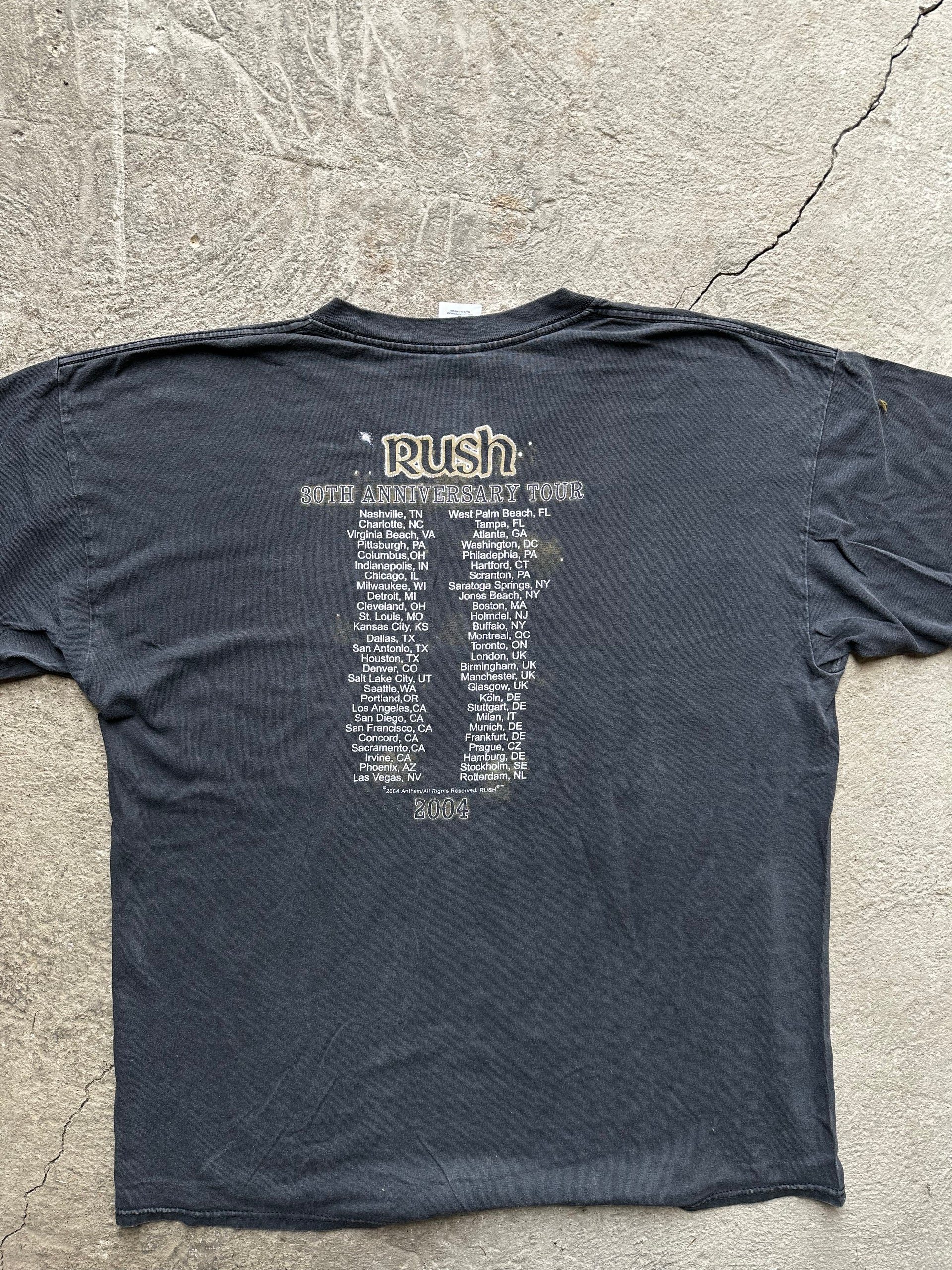 Back print Rush 2004 30th Anniversary tour dates graphic vintage band t-shirt