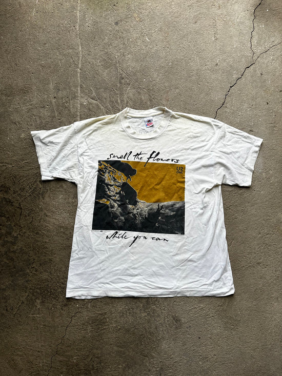 "Vintage 1991 U2 One Campaign tour t-shirt Smell the Flowers graphic band merch size L/XL"