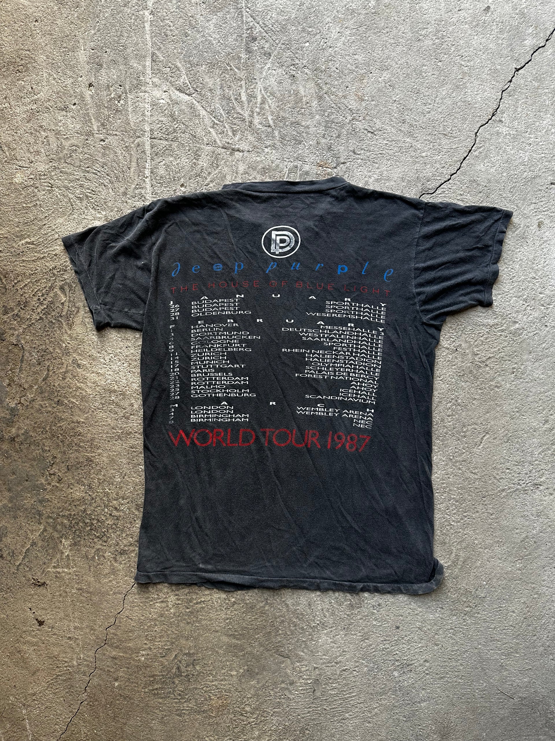 Back print Deep Purple 1987 World Tour dates graphic vintage band t-shirt