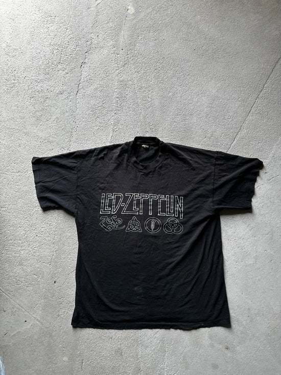 Vintage late 1980s black single stitch t-shirt Screen Stars tag USA faded and distressed size L (fits M/L)
