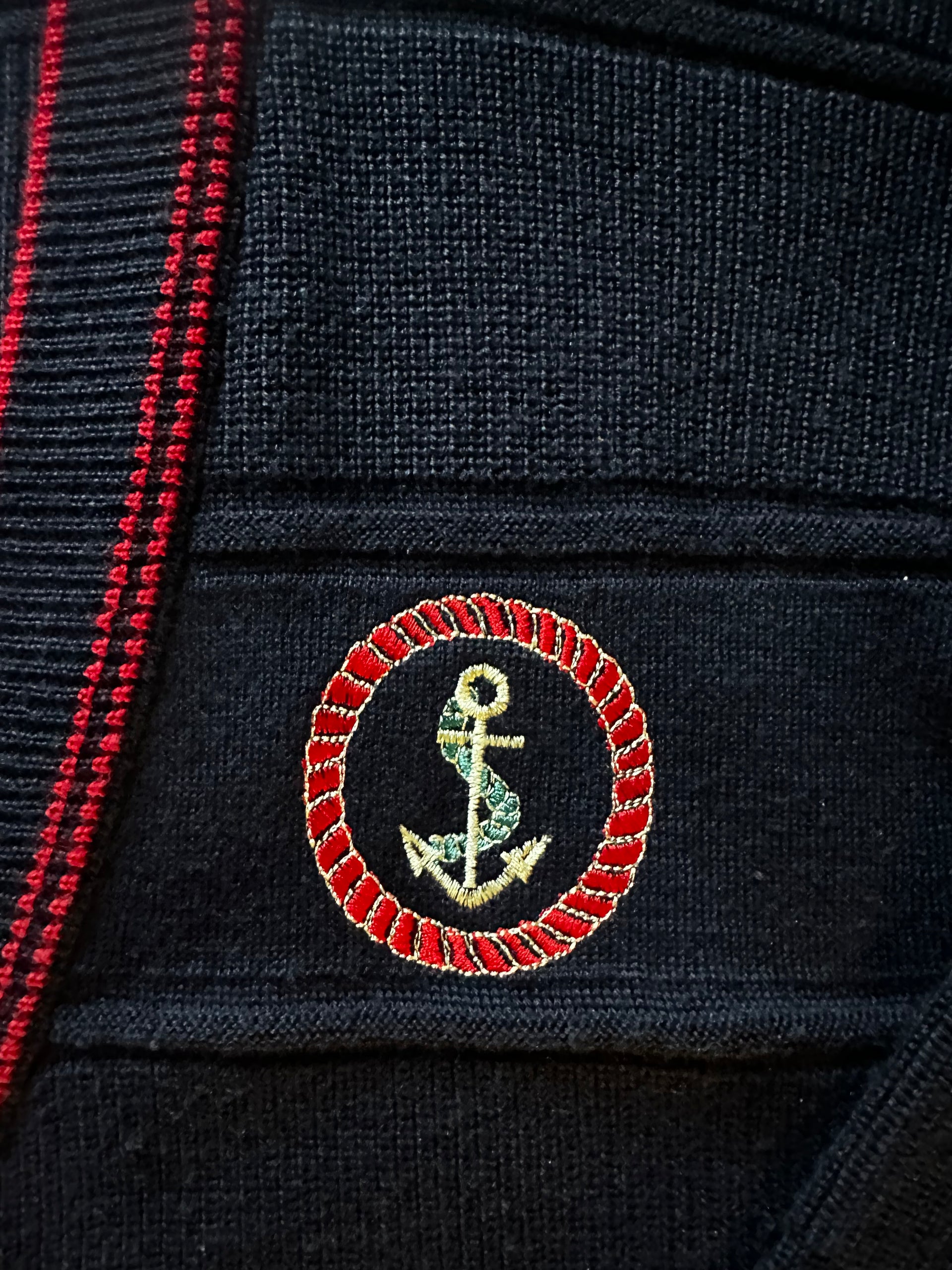 Retro herrkofta från Wolsey i ullmix med sjöinspirerad design och patch