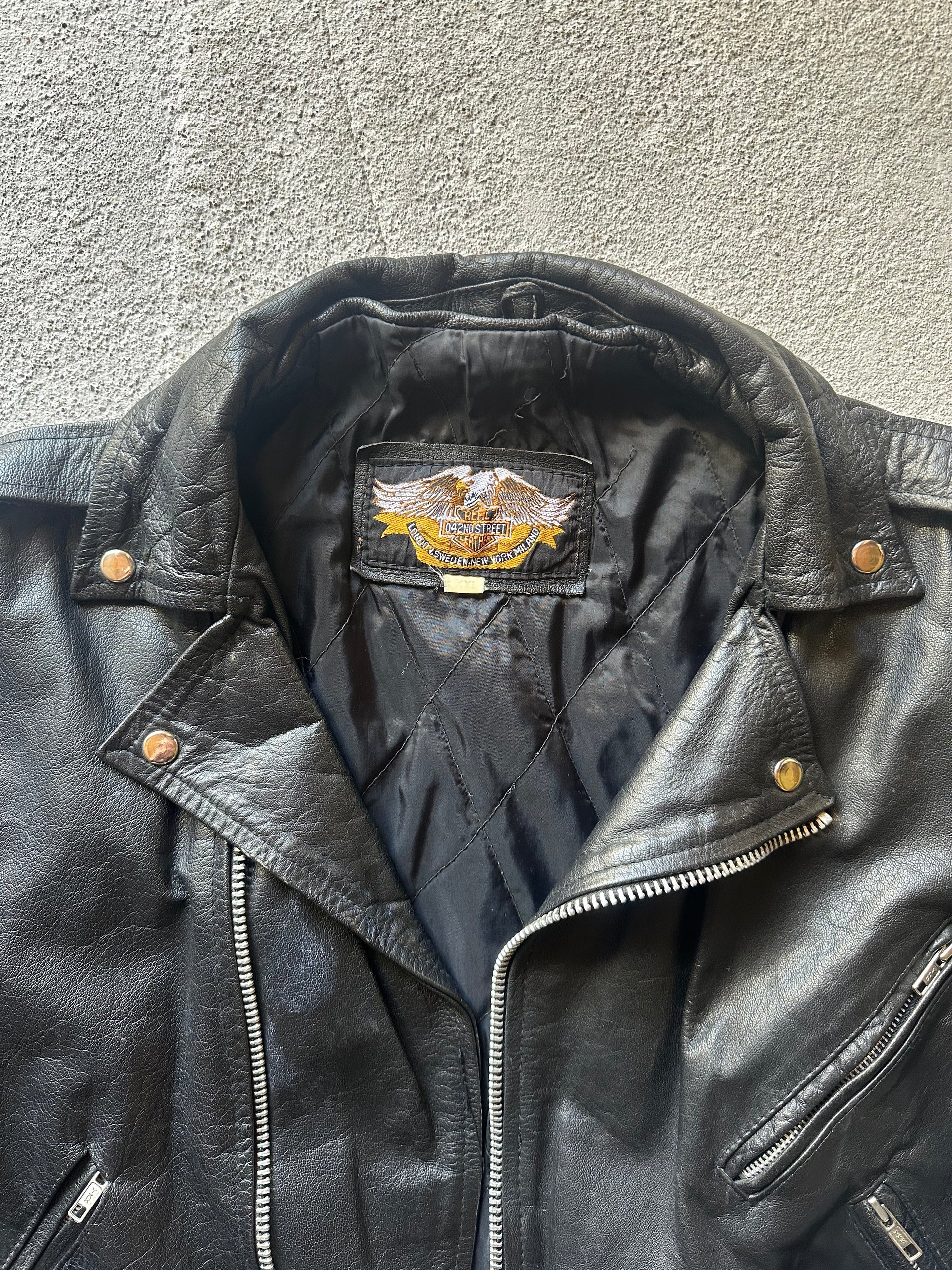 80s Leather NYC Biker Jacket – Black | Size L/XL