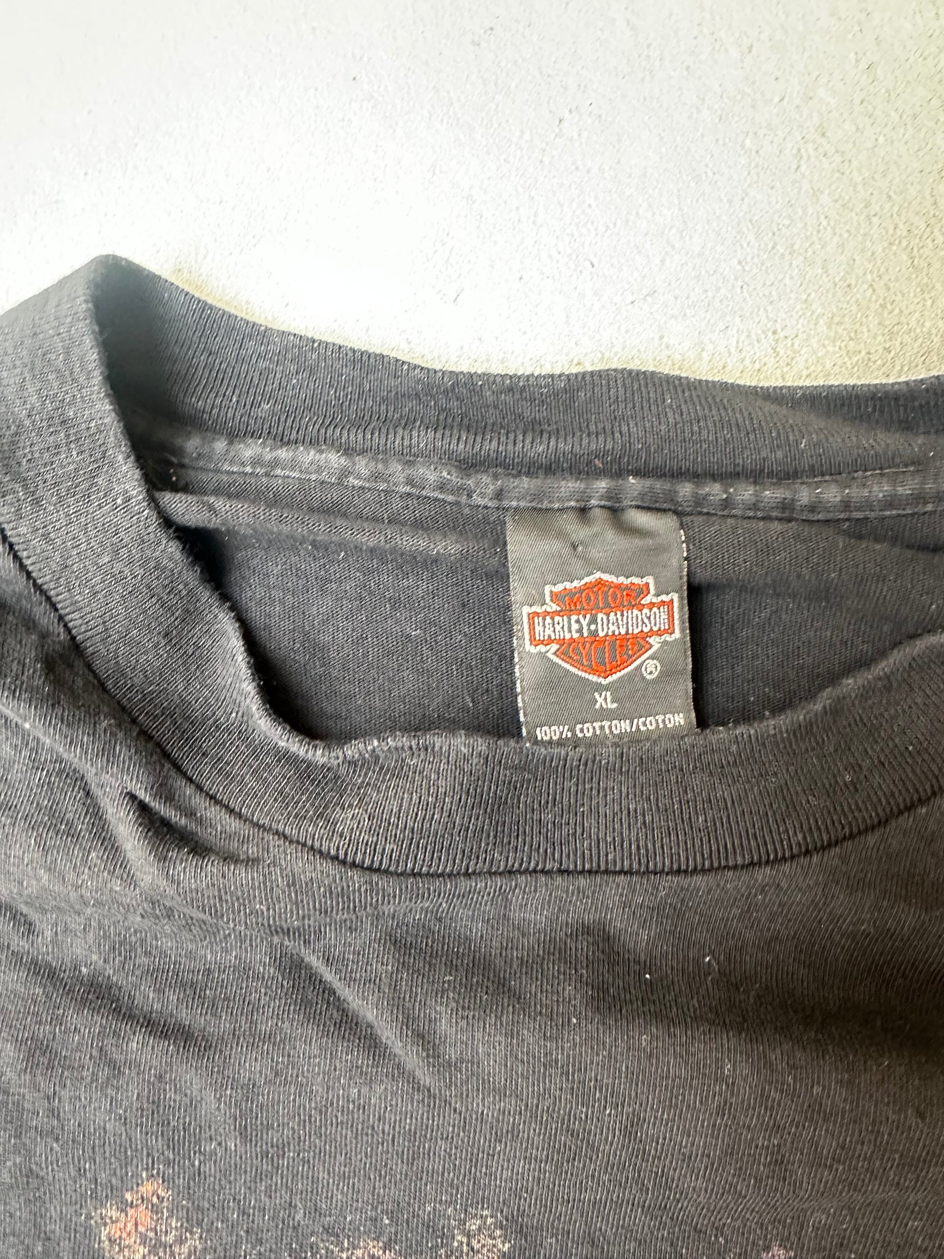 Authentic 90s Harley-Davidson T-shirt with worn-in cotton fabric.