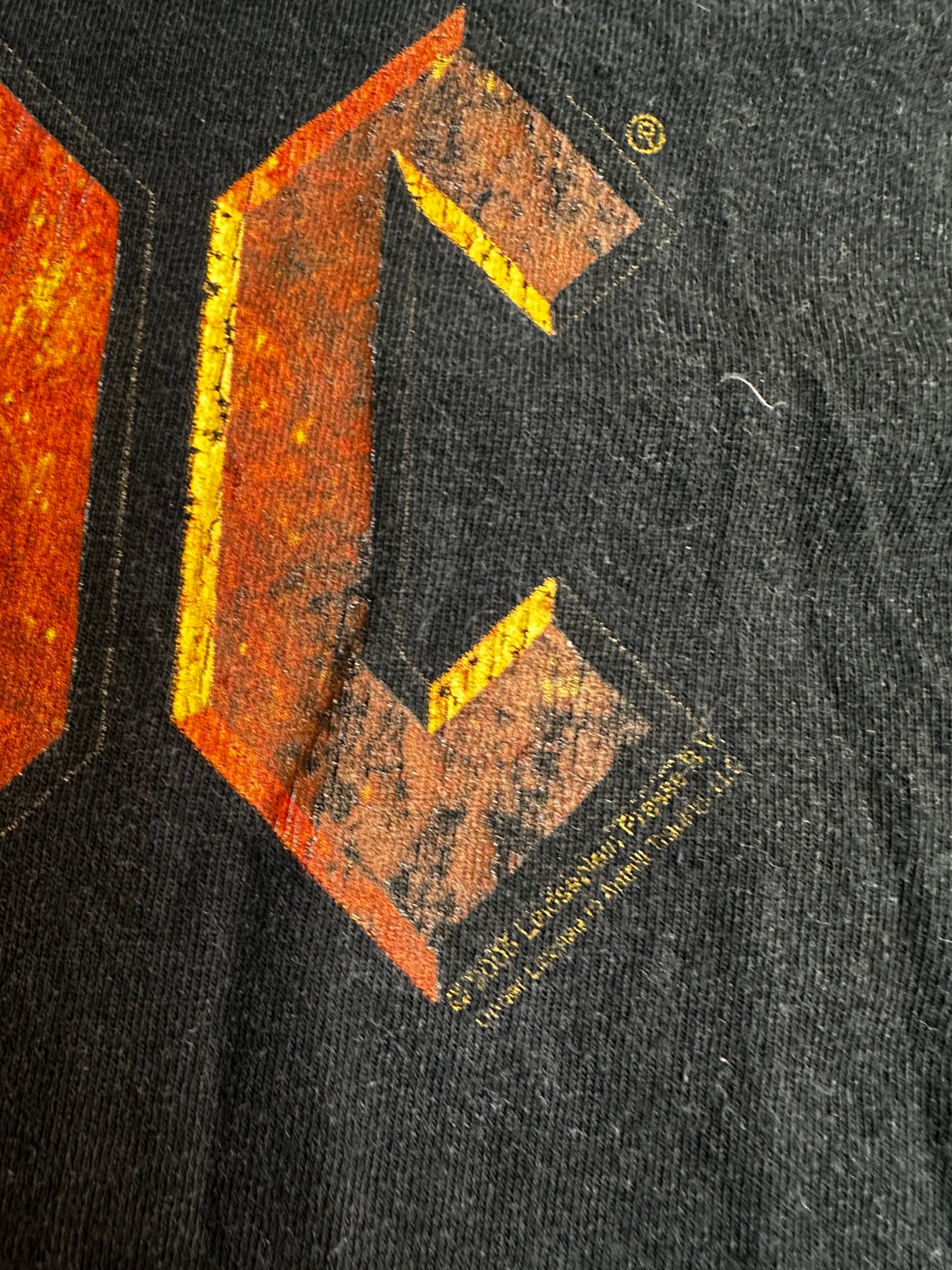 Aged AC/DC tee with a grunge aesthetic, featuring cracked print details.