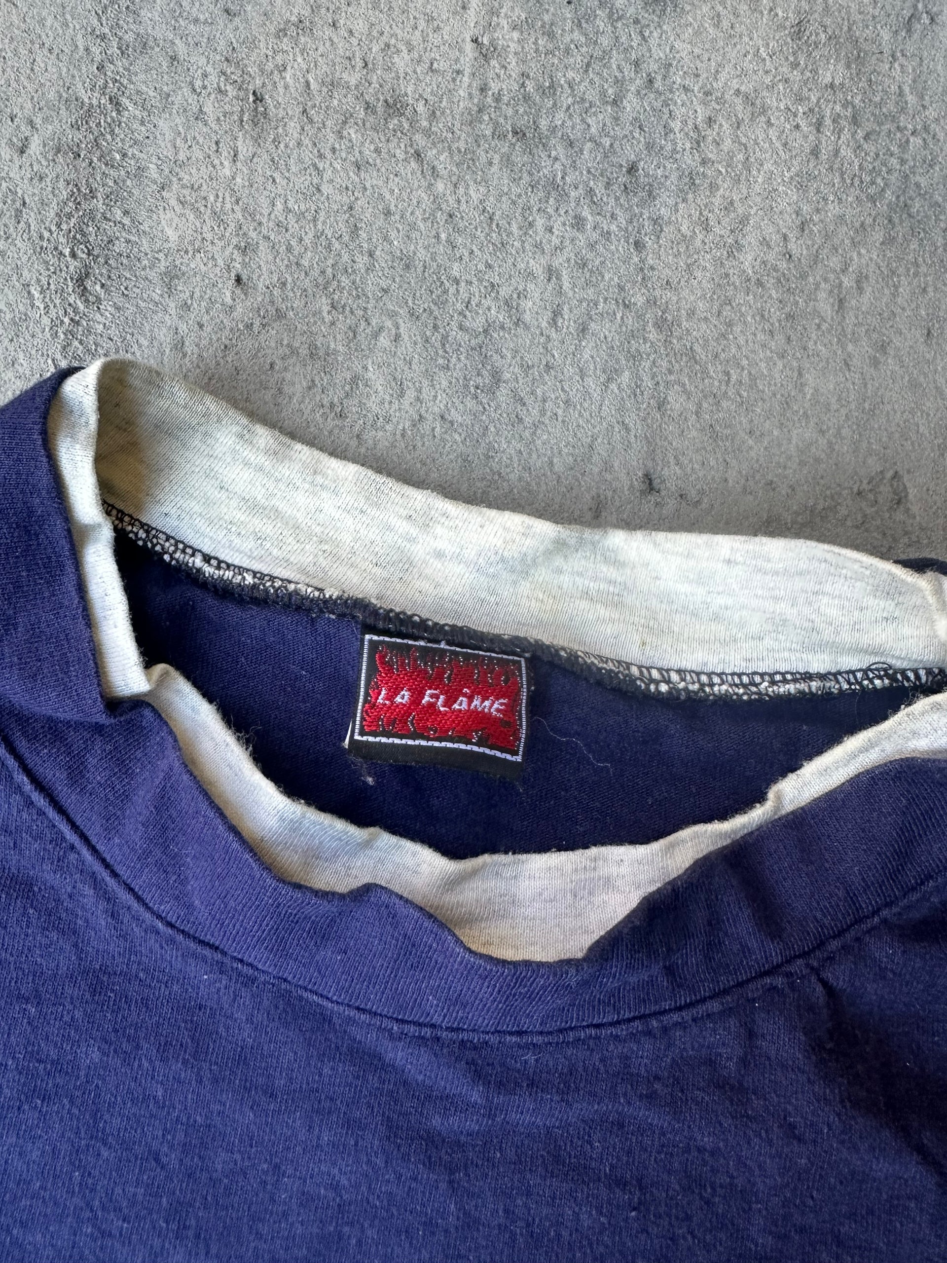 La Flame single-stitch T-shirt featuring bold USA-themed graphics