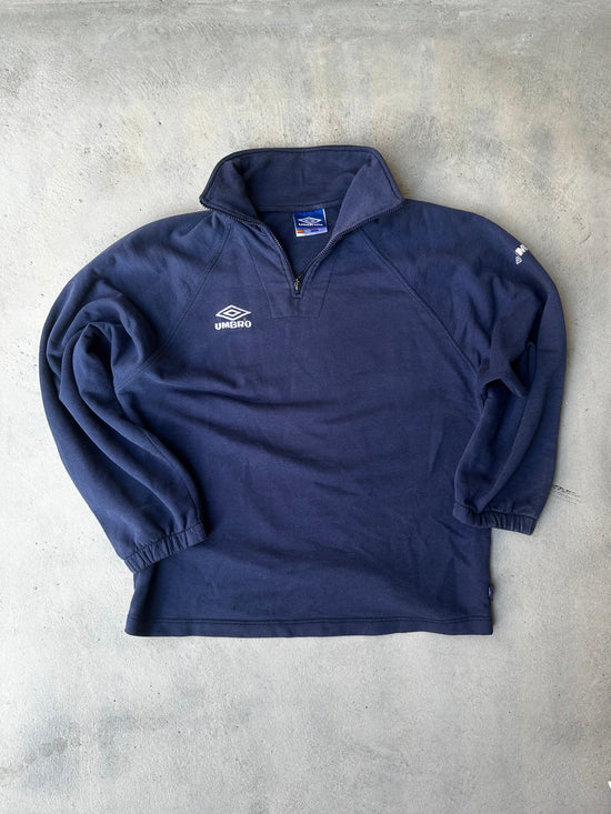 Vintage Umbro quarter-zip sweatshirt in navy blue.