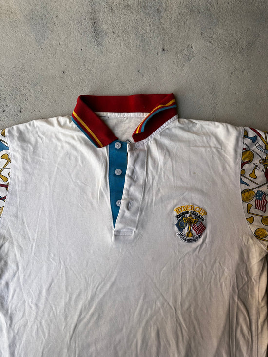 Unique Ryder Cup 1993 polo with contrast collar and button placket.