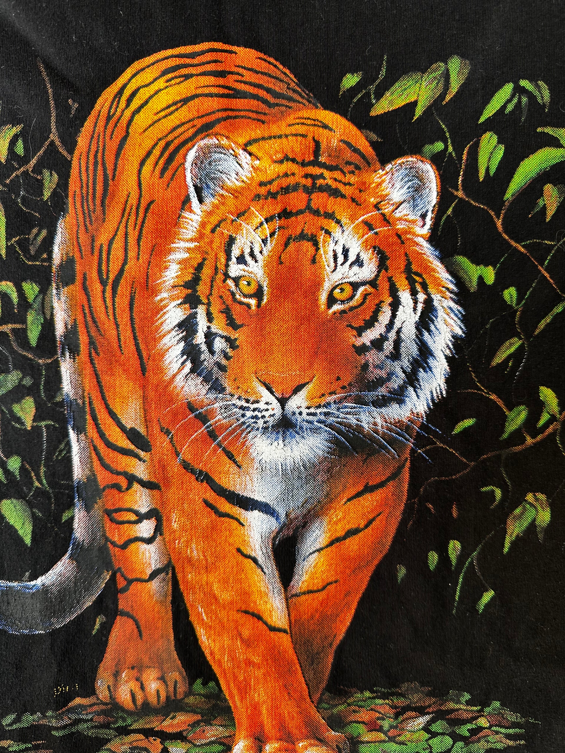 Close-up of detailed tiger graphic