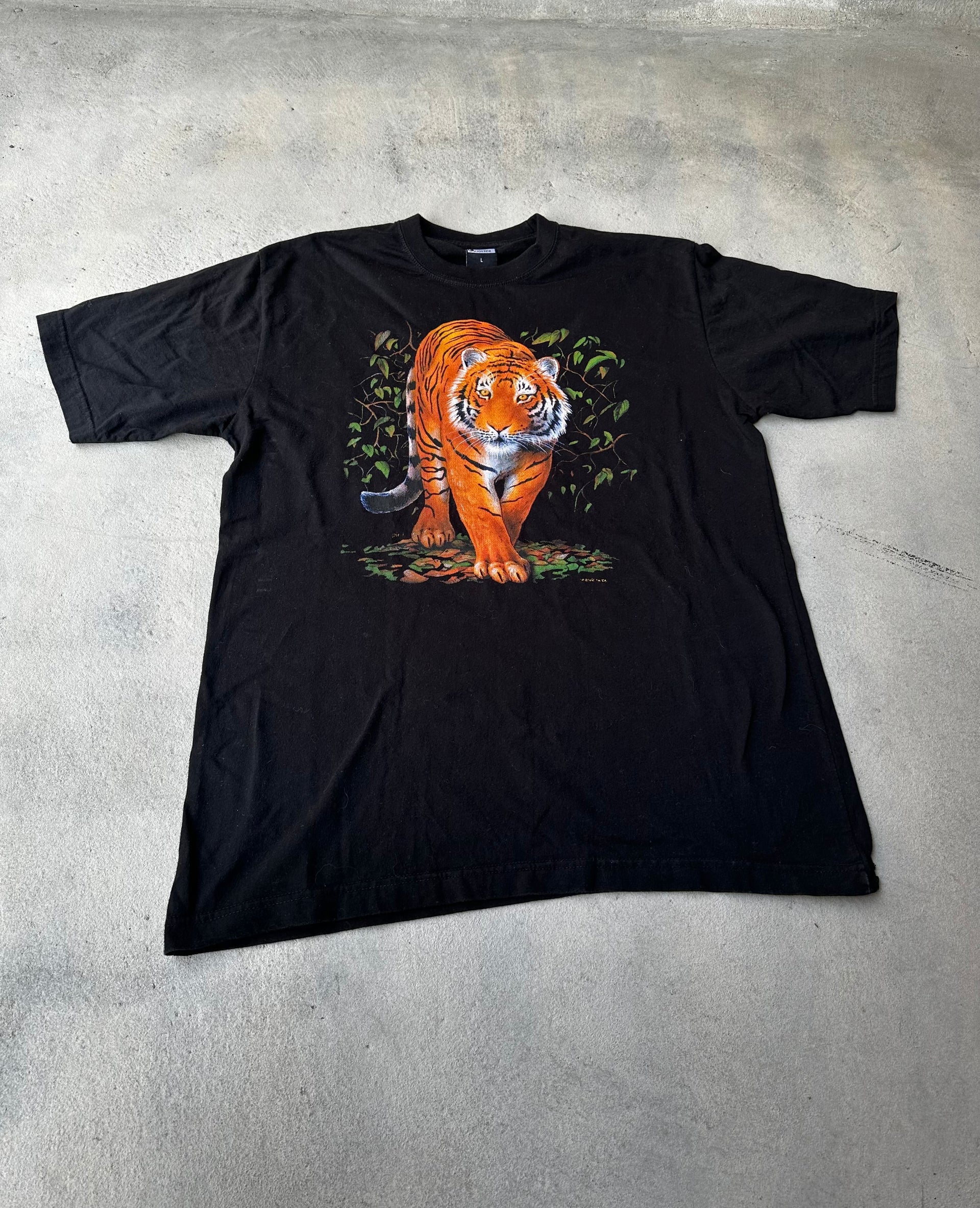 Vintage wildlife graphic T-shirt with striking orange tiger design
