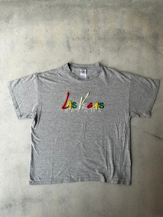 Vintage Delta Pro Weight Las Vegas T-shirt with multicolor puffy print.