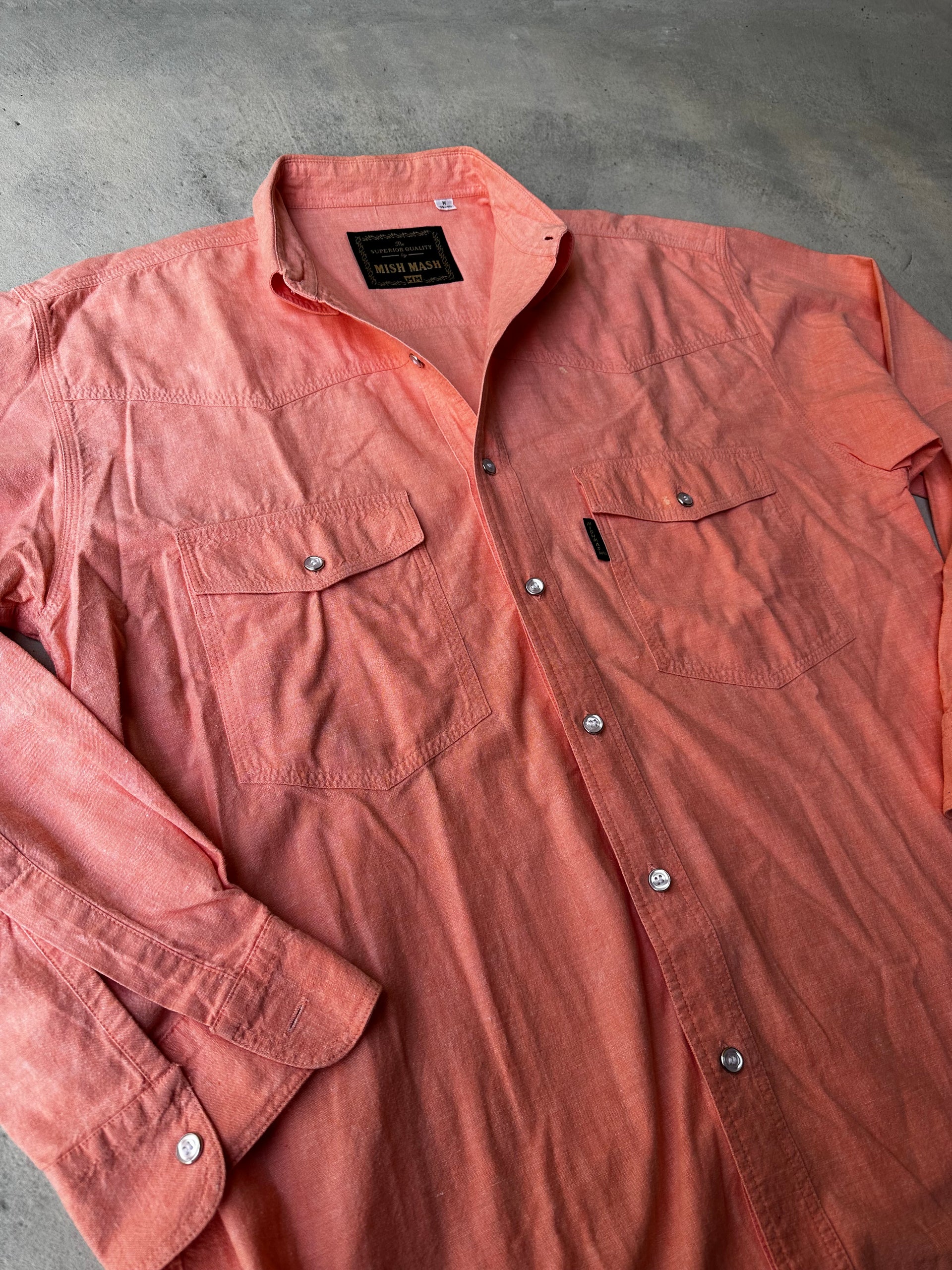 Front view of Mish Mash western-style shirt featuring a classic cowboy cut and stitched detailing."