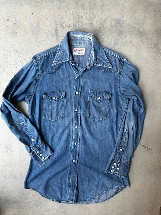 Vintage 70s/80s Wrangler western denim shirt with pearl snap buttons