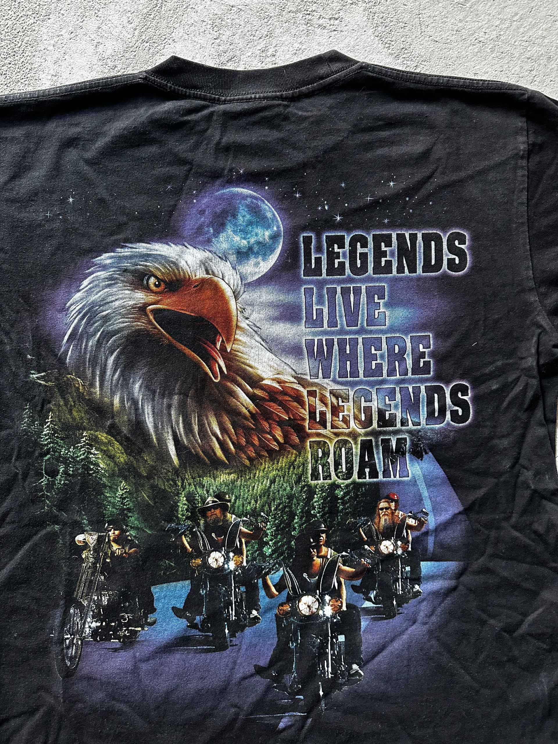 Legends Live Where Legends Roam T-Shirt – Vintage Biker Graphic (Size M)