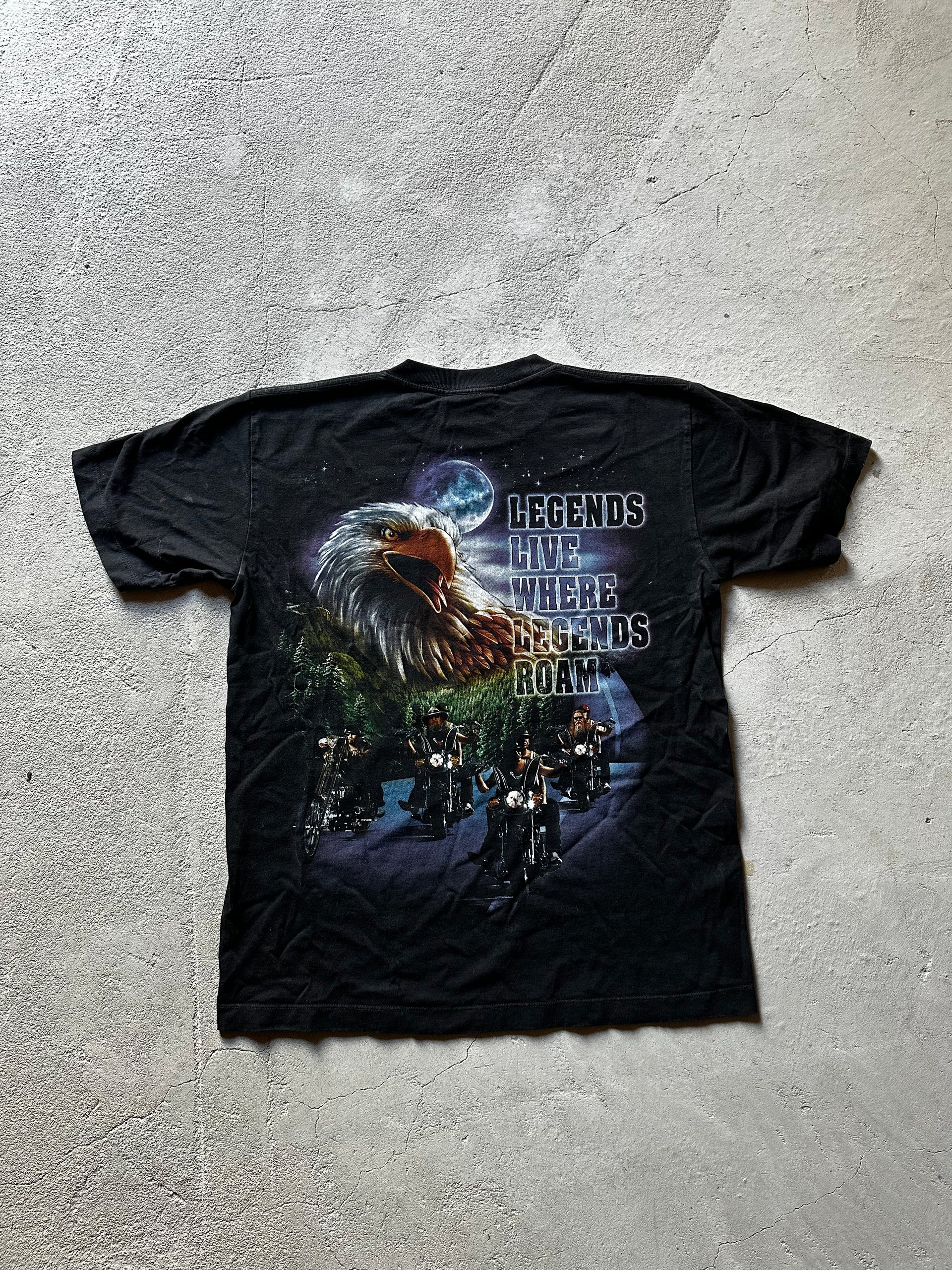 Legends Live Where Legends Roam T-Shirt – Vintage Biker Graphic (Size M)