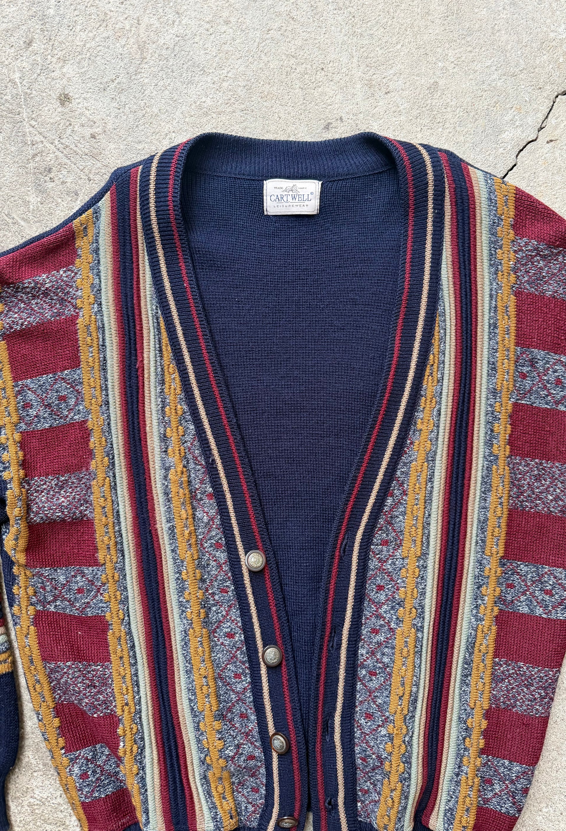 80s Patterned Knit Cardigan | Size L