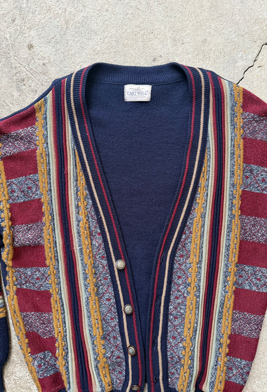 80s Patterned Knit Cardigan | Size L