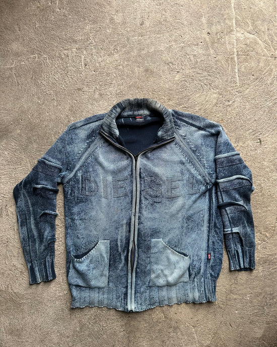 00s Diesel Distressed Knit Zip Jacket | Size XXL