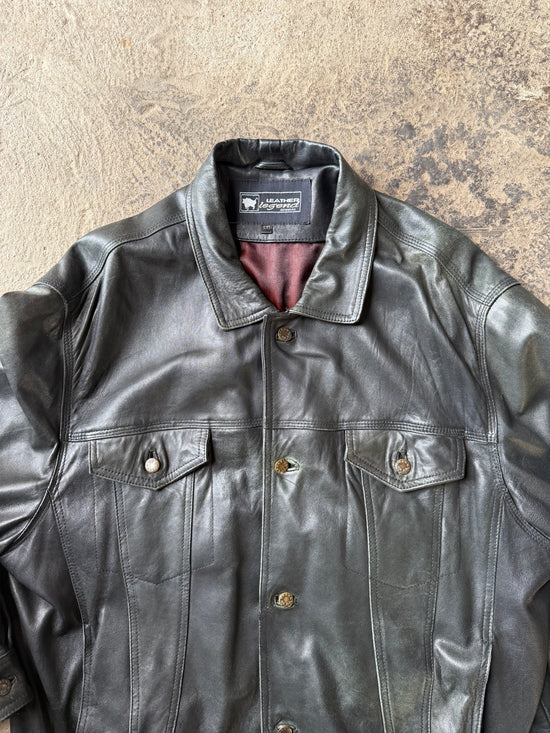 Vintage Black Leather Jacket Oversized Fit | Size XXL