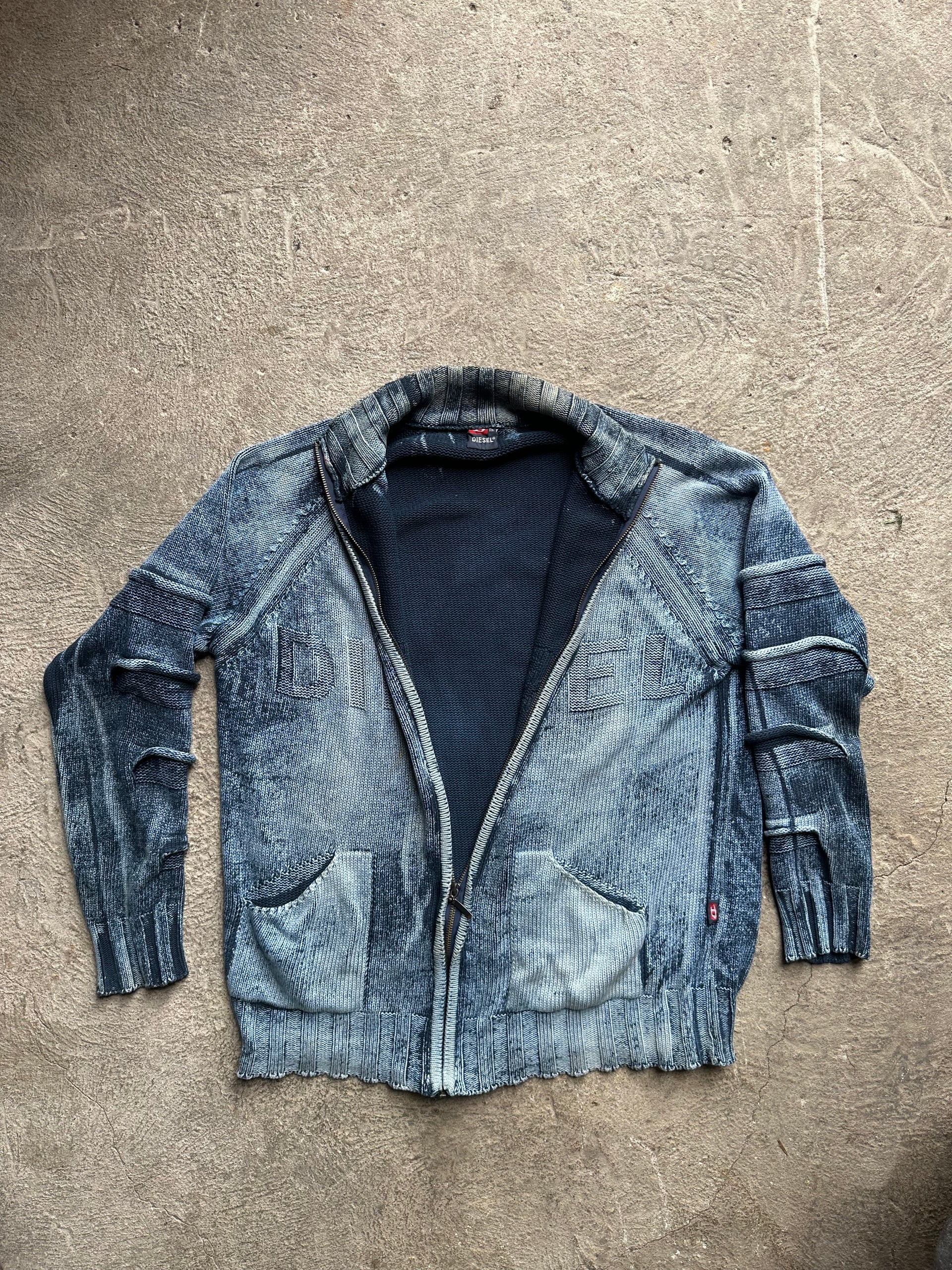 00s Diesel Distressed Knit Zip Jacket | Size XXL