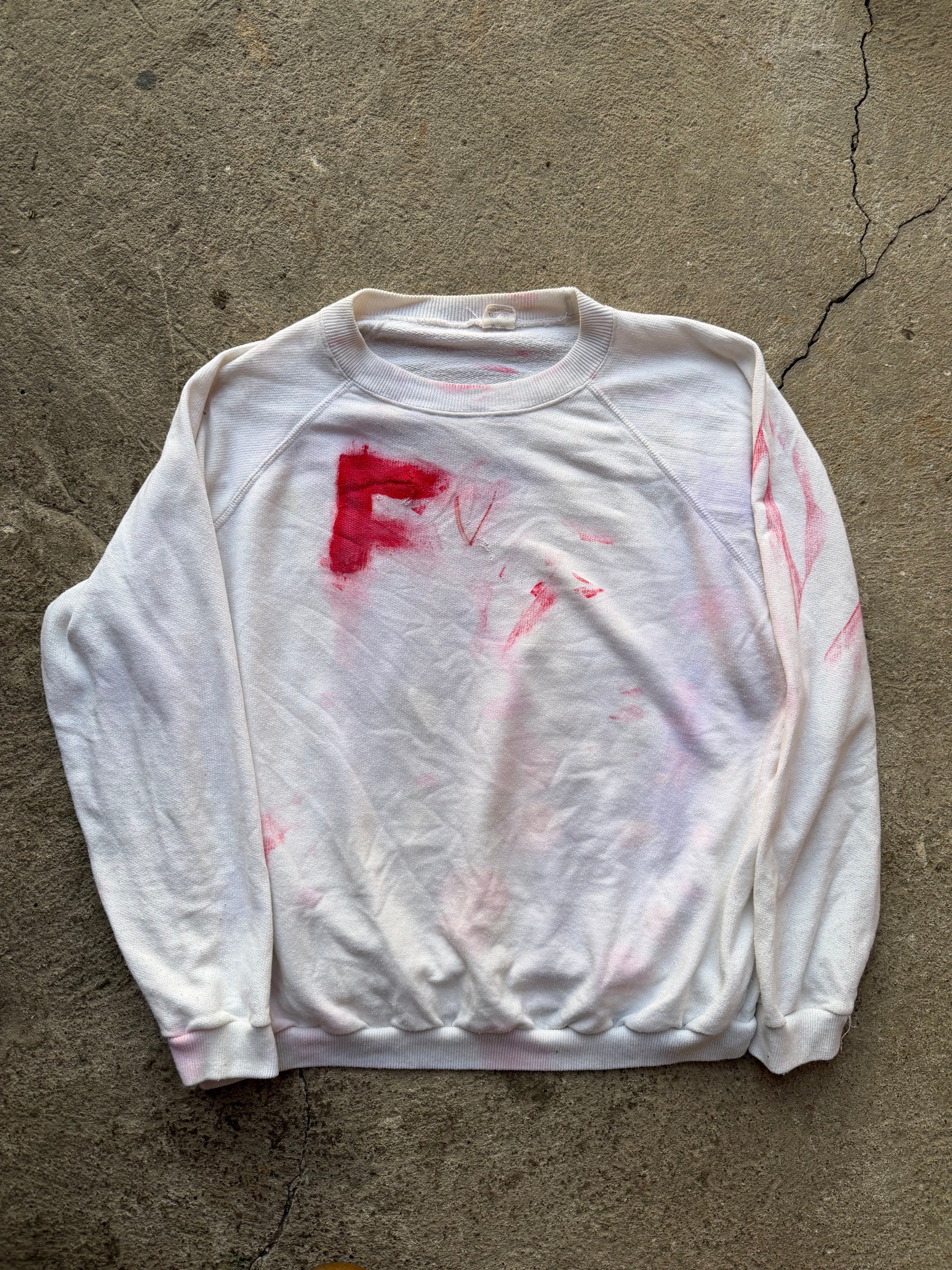 80s Blank Raglan Sweatshirt with Paint Wear | Size M