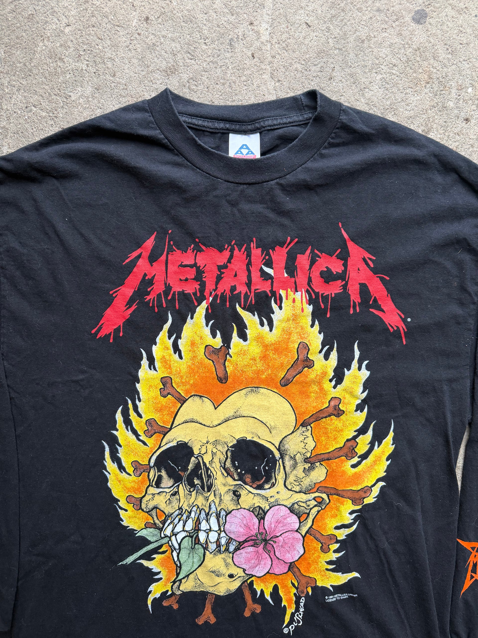 90s Metallica Pushead Flaming Skull Longsleeve | XL