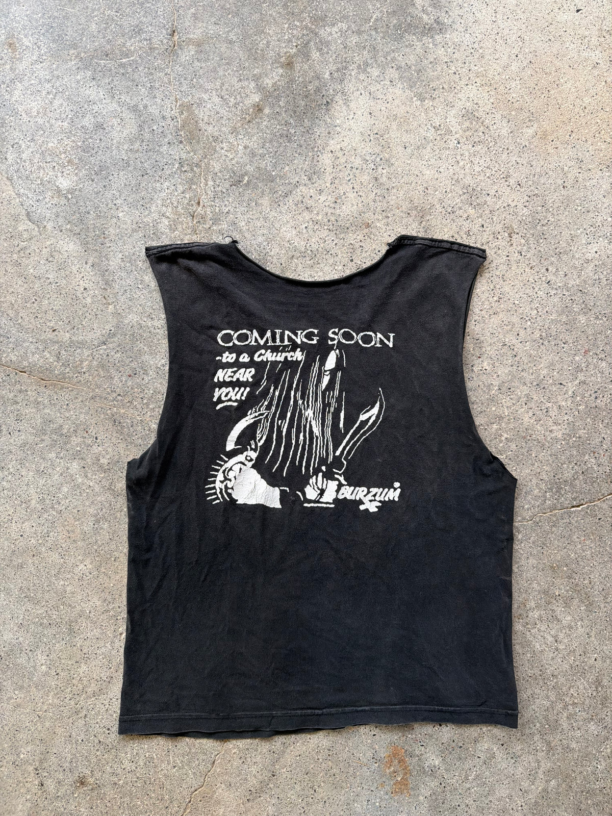 90s Burzum “Coming Soon to a Church Near You” Sleeveless T-Shirt | Size L