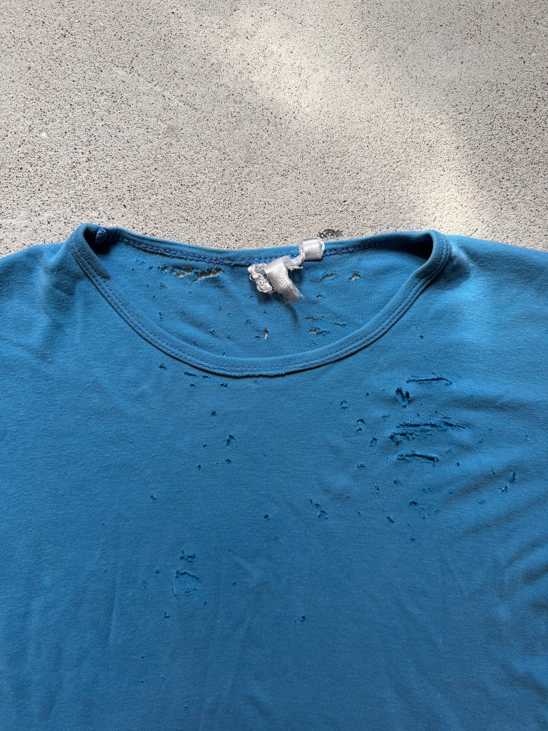 80s Distressed Blue Ringer Tee | Size M