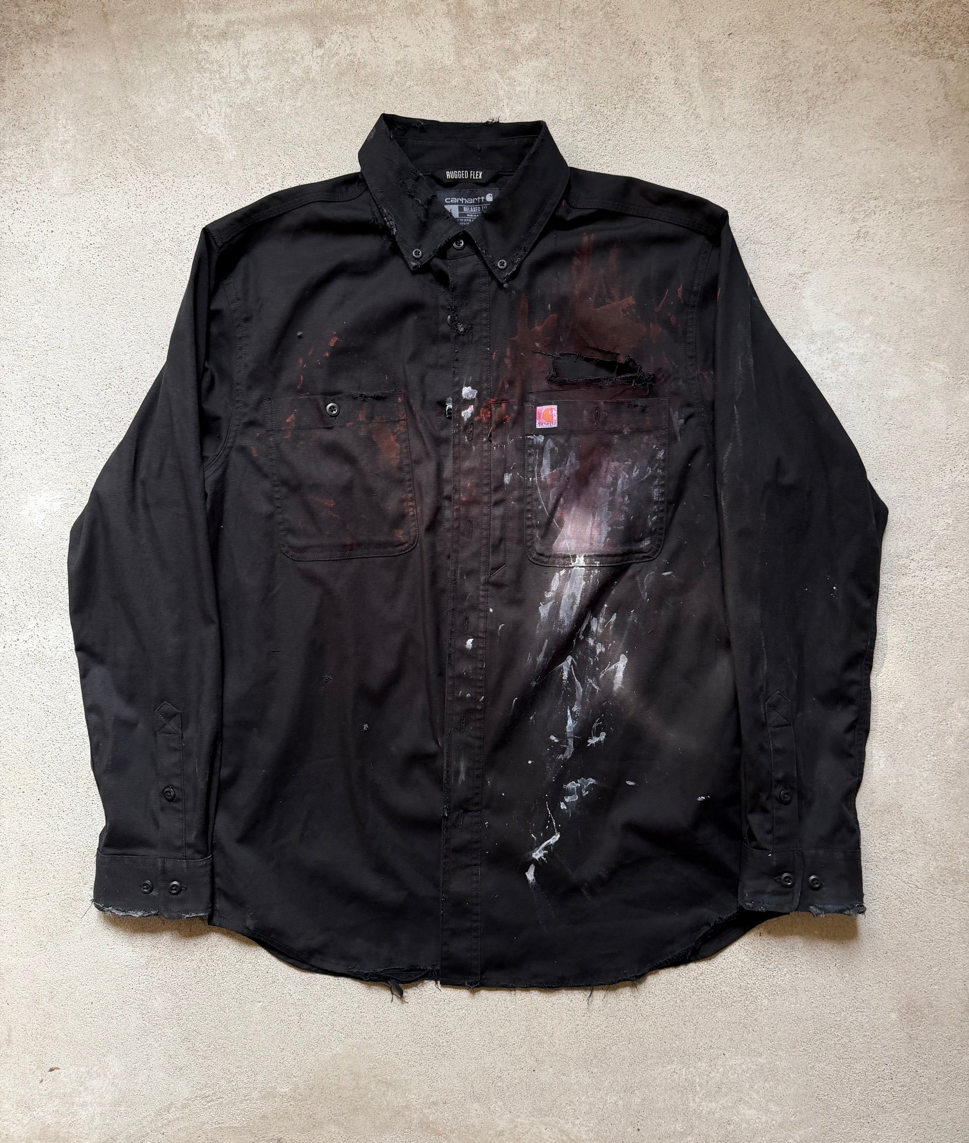 2010s Carhartt Distressed Paint Splatter Work Shirt | Size L
