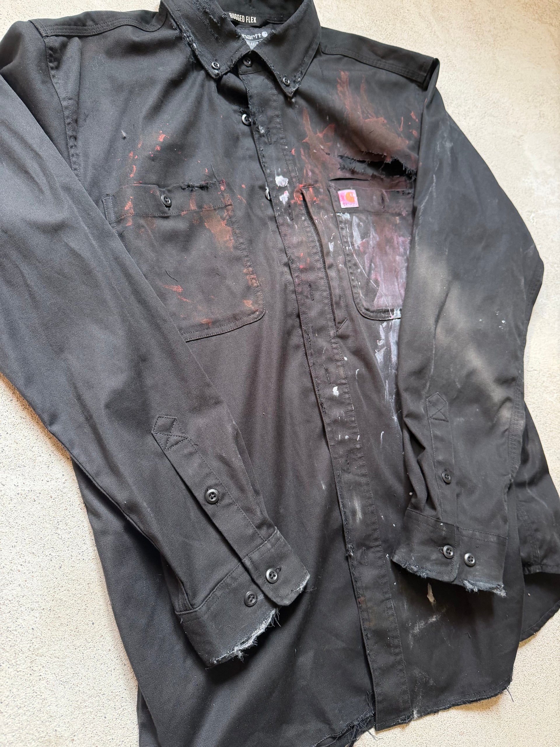 2010s Carhartt Distressed Paint Splatter Work Shirt | Size L