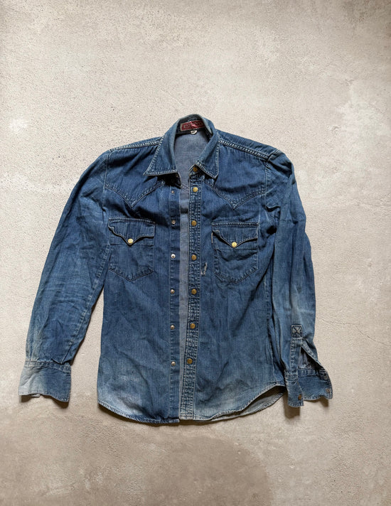 80s Faded Western Denim Shirt | Size S