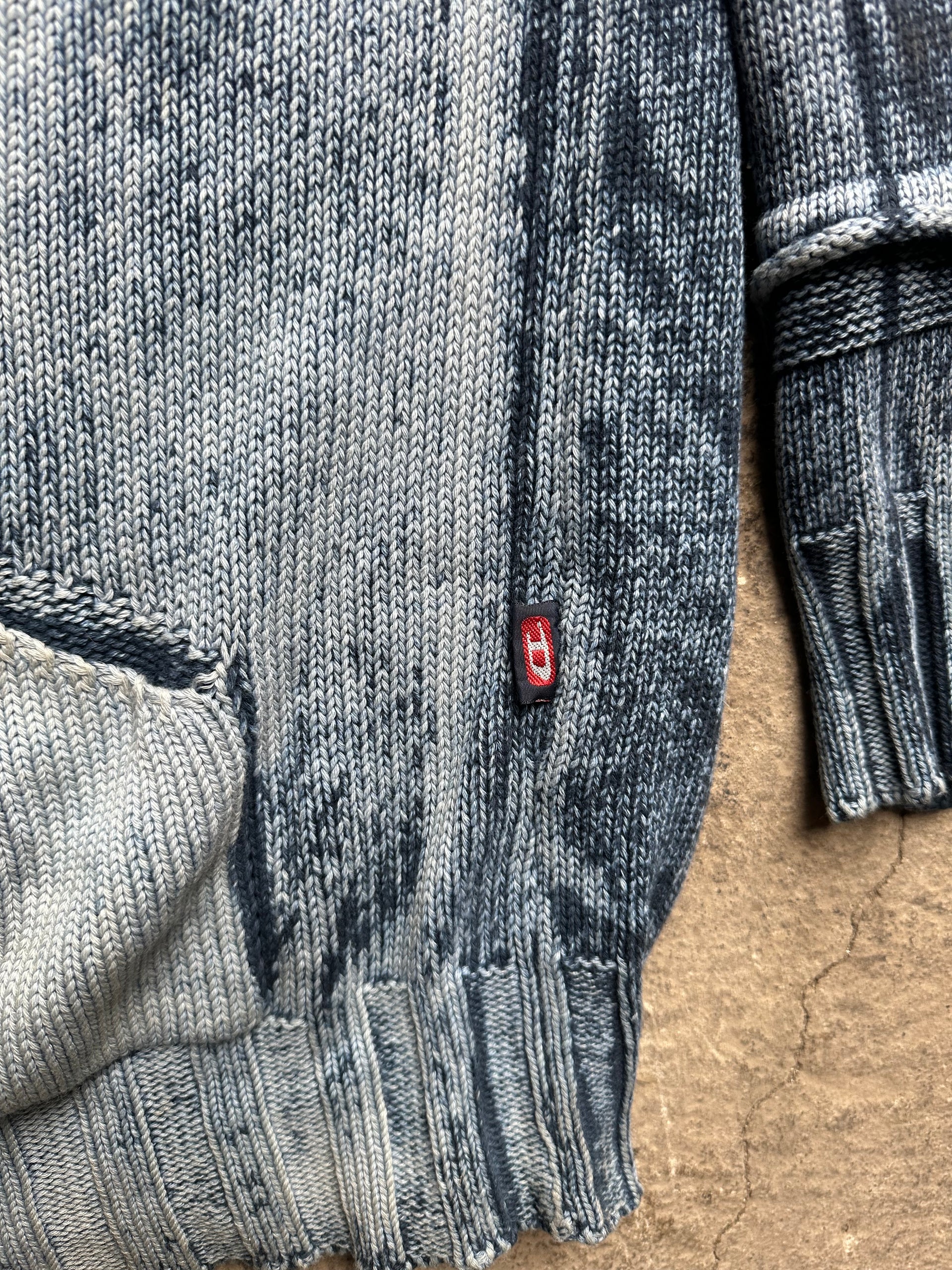 00s Diesel Distressed Knit Zip Jacket | Size XXL