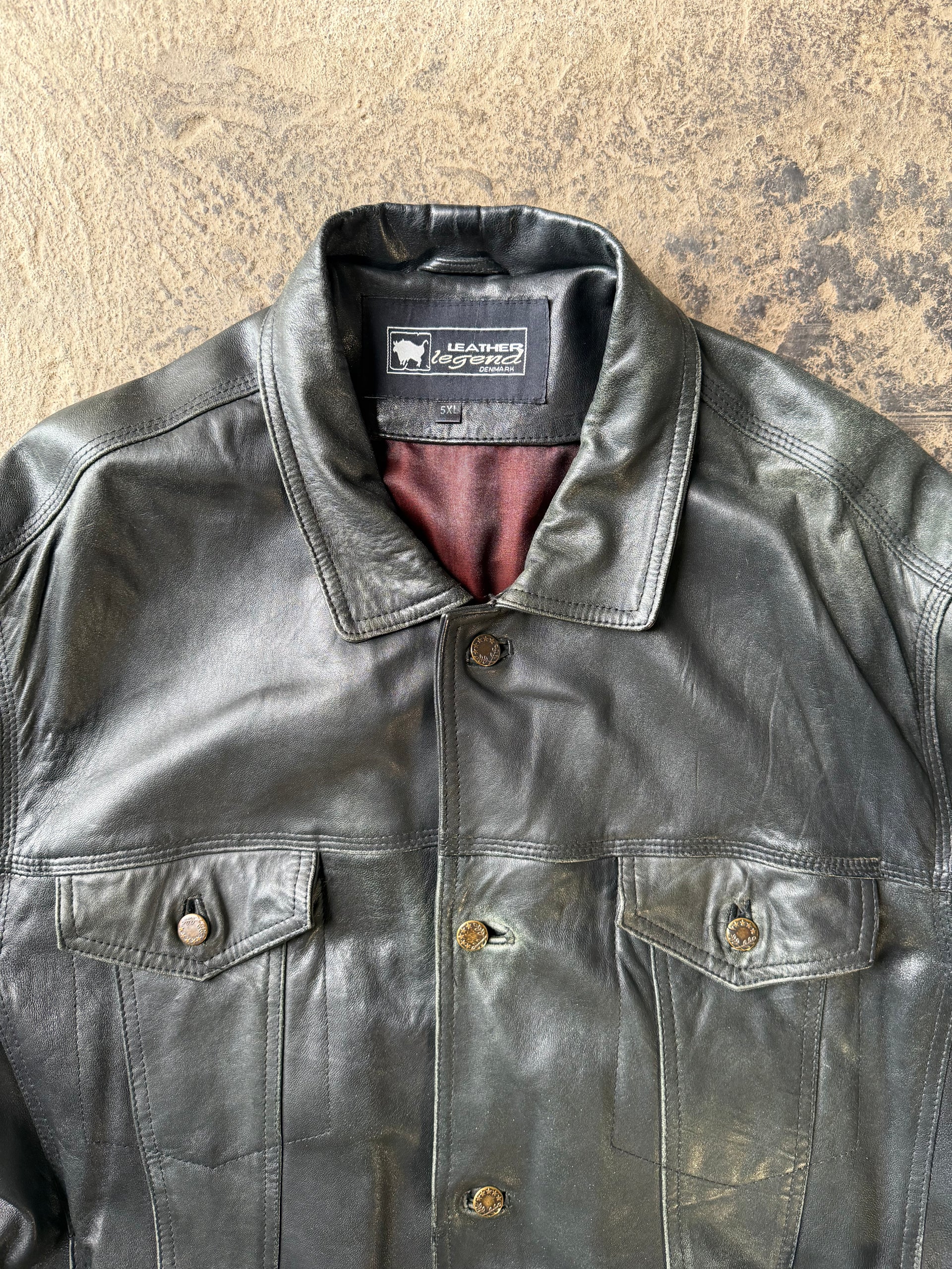 Vintage Black Leather Jacket Oversized Fit | Size XXL