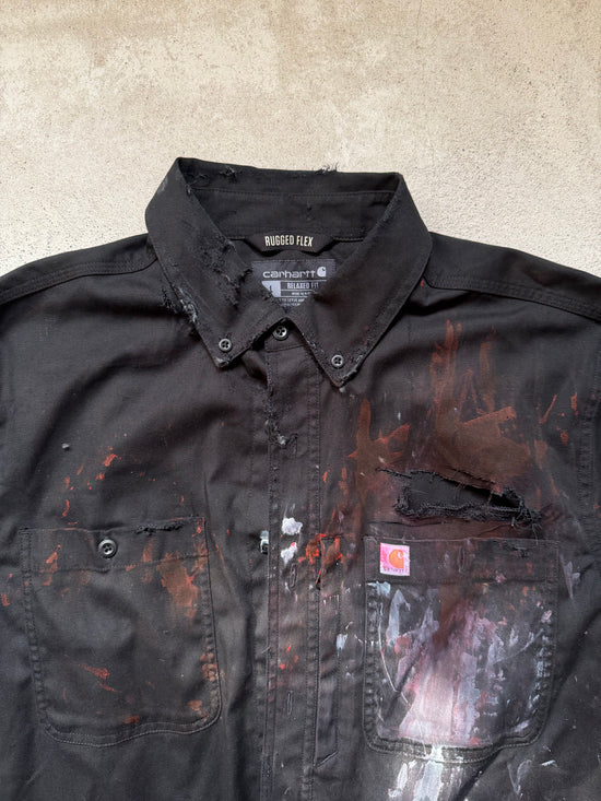 2010s Carhartt Distressed Paint Splatter Work Shirt | Size L