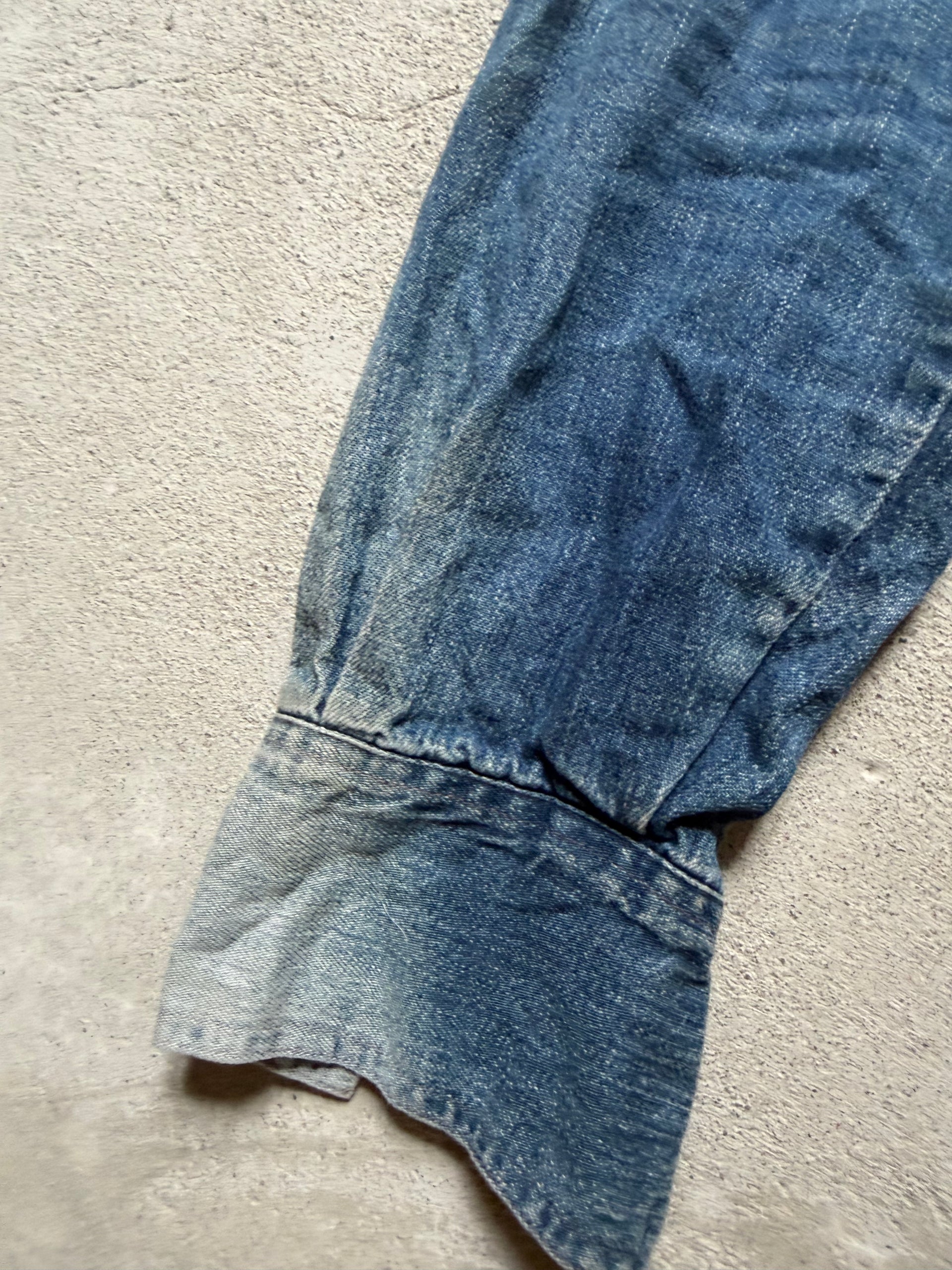 80s Faded Western Denim Shirt | Size S