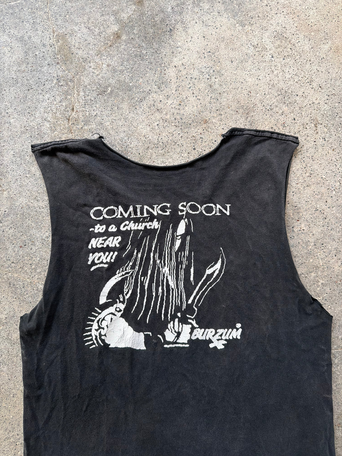 90s Burzum “Coming Soon to a Church Near You” Sleeveless T-Shirt | Size L