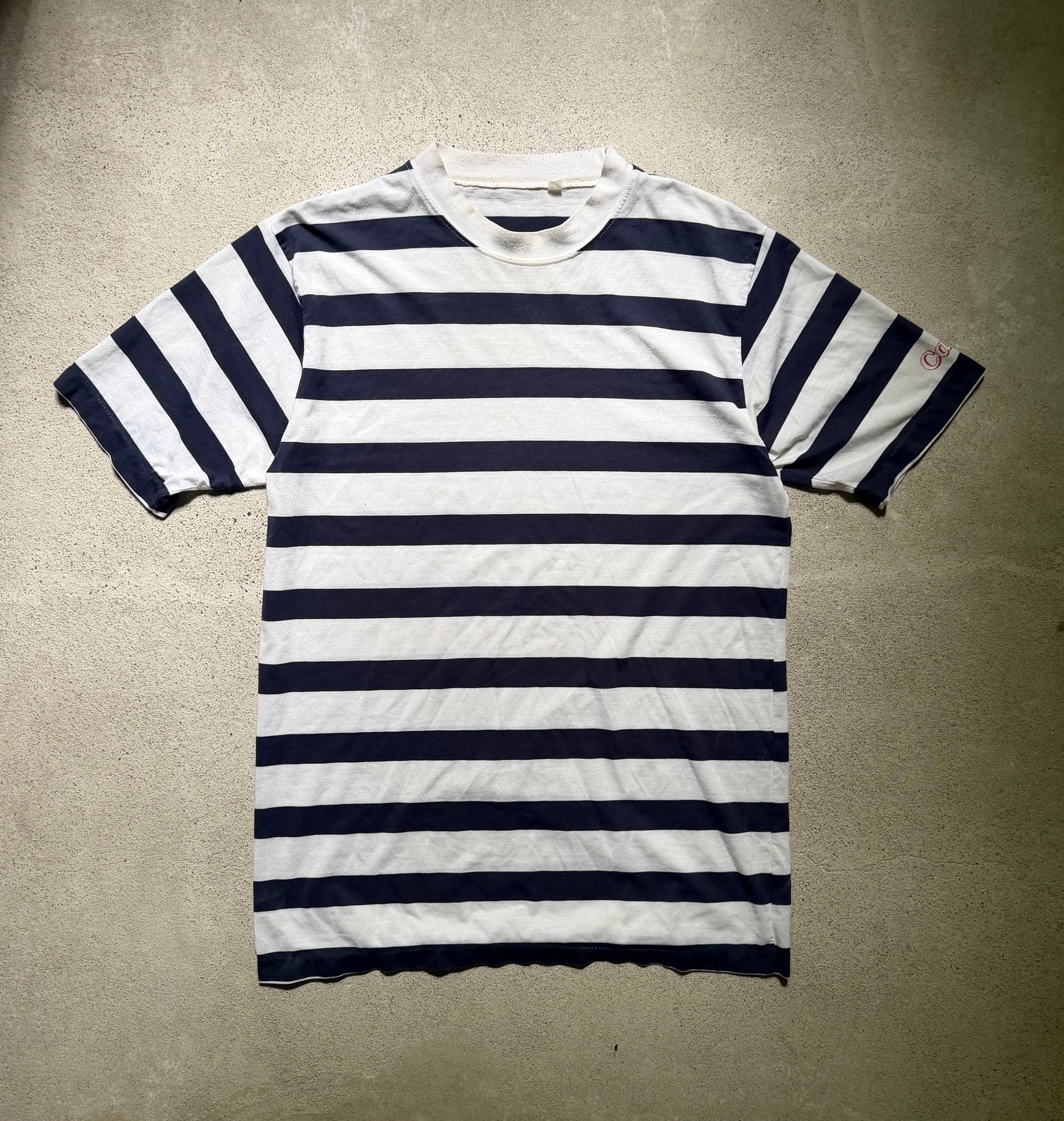 80s Navy & White Striped Ringer T-Shirt | Size L