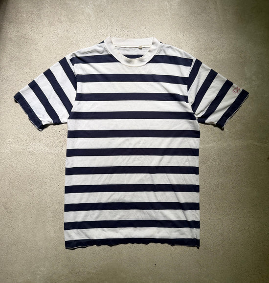 80s Navy & White Striped Ringer T-Shirt | Size L