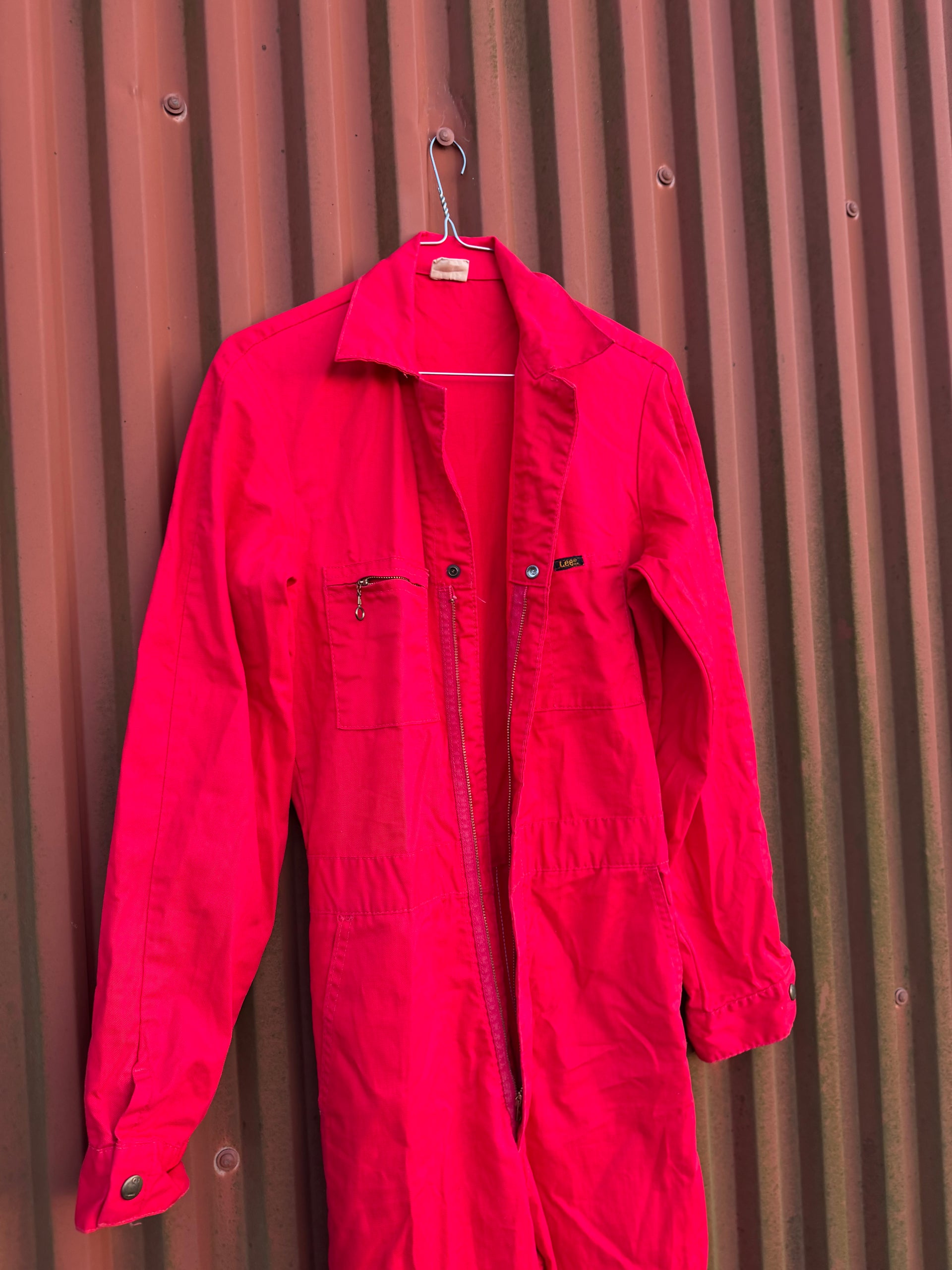 80s Lee Workwear Coverall Red Sunfaded | Size 28x36