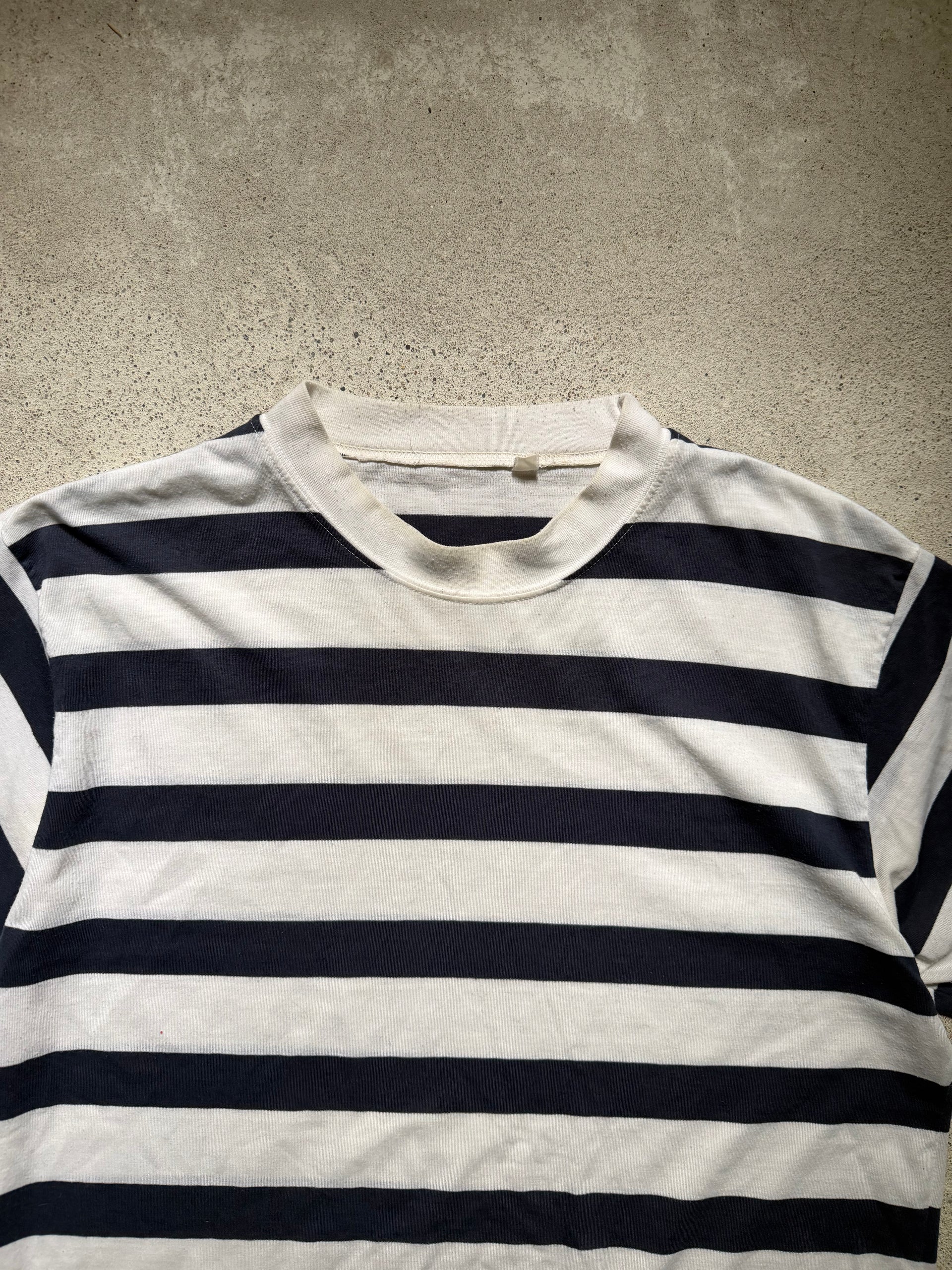 80s Navy & White Striped Ringer T-Shirt | Size L