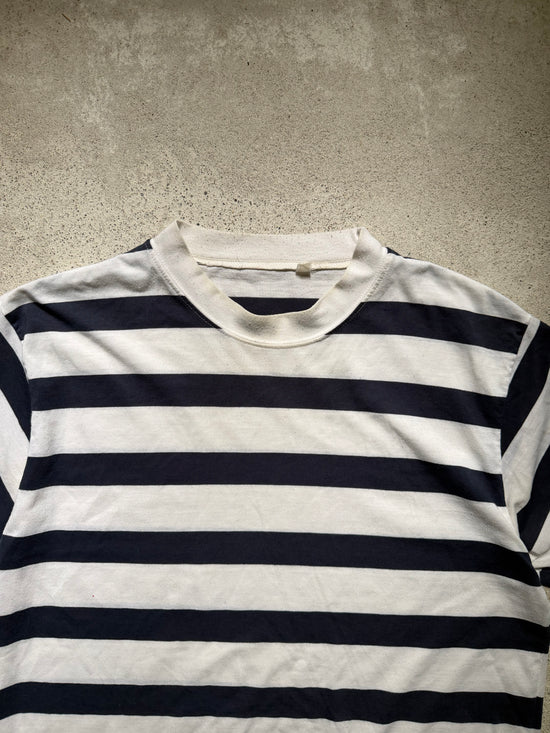 80s Navy & White Striped Ringer T-Shirt | Size L