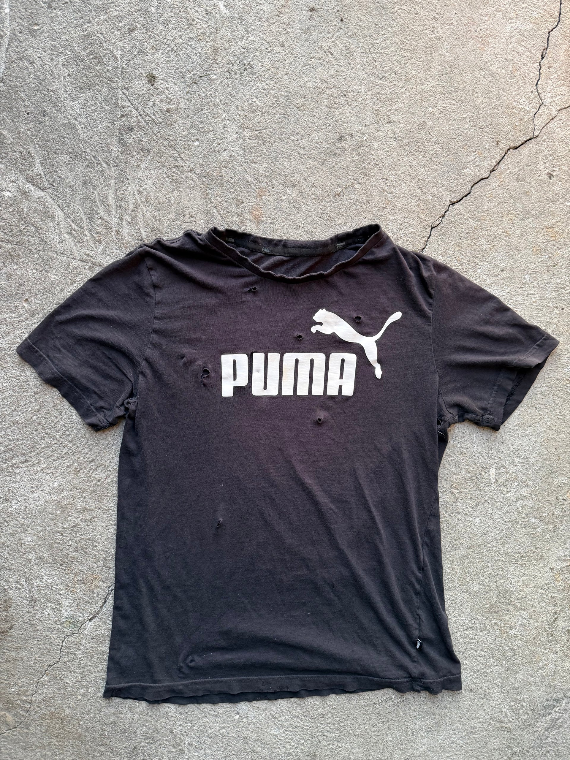 2010s Puma Logo Tee Heavy fade & Distressed | Size M