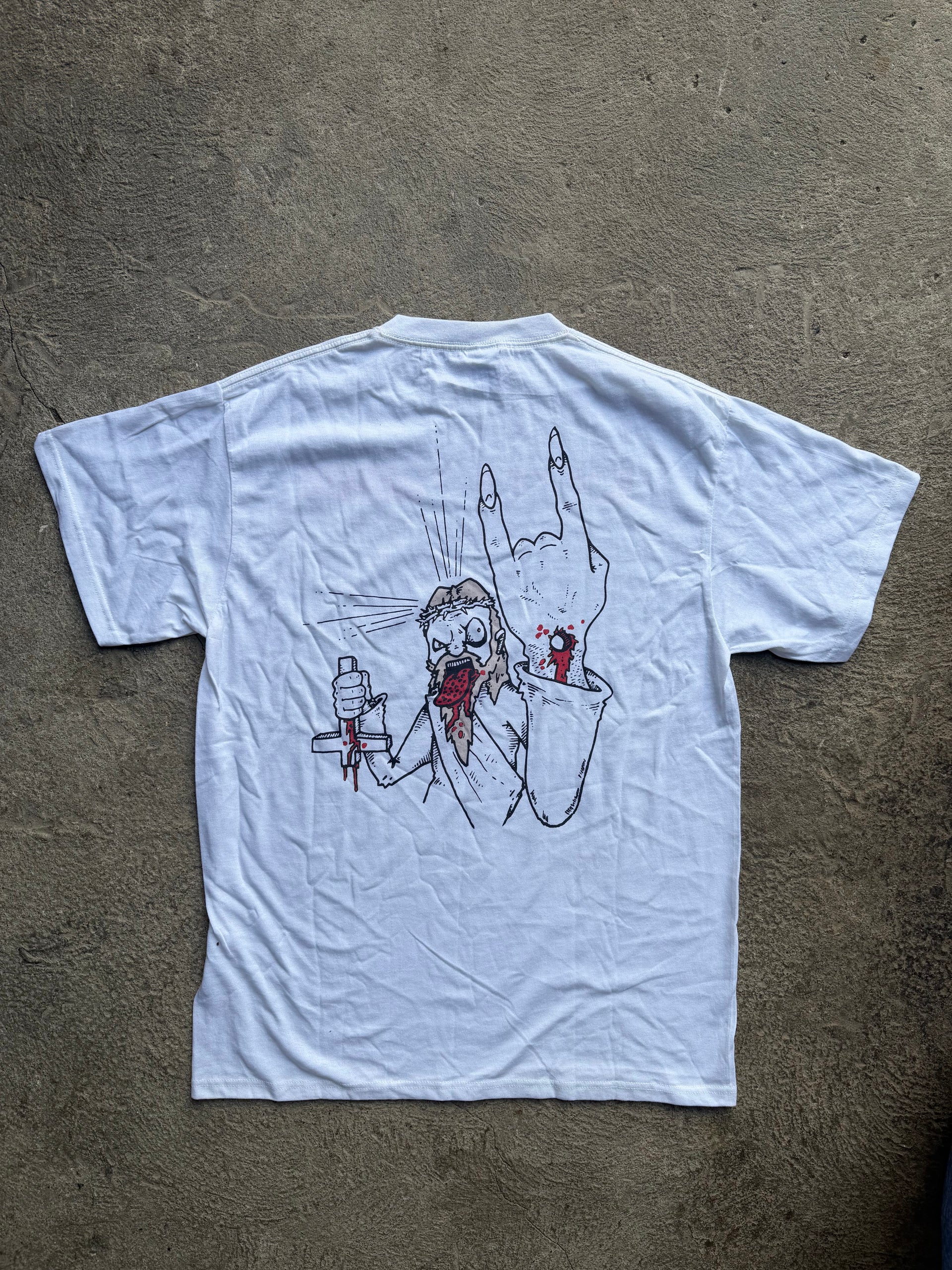 00s Satanic Threat “Sheep & Jesus” Double-Sided Tee | Size L