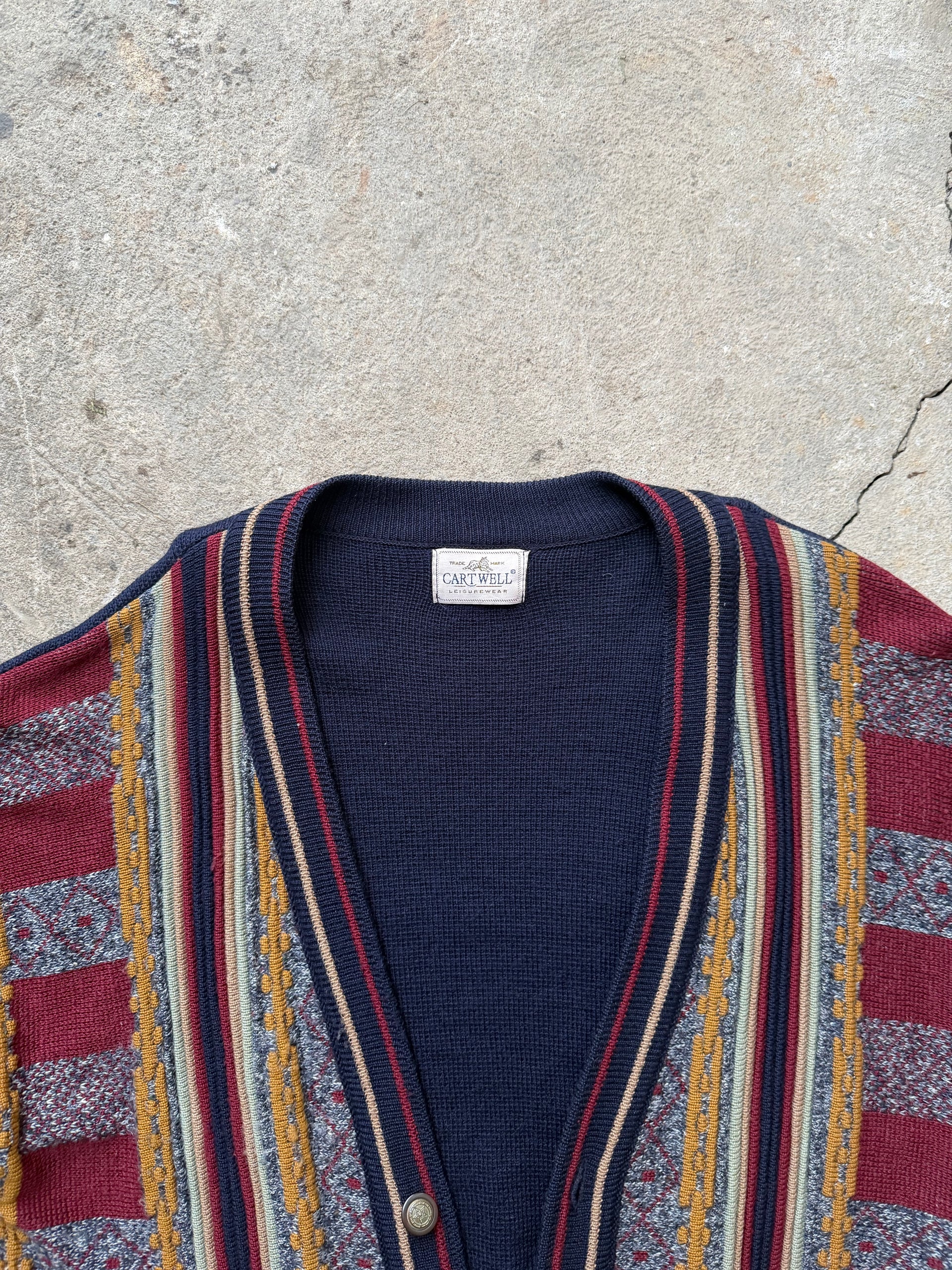 80s Patterned Knit Cardigan | Size L